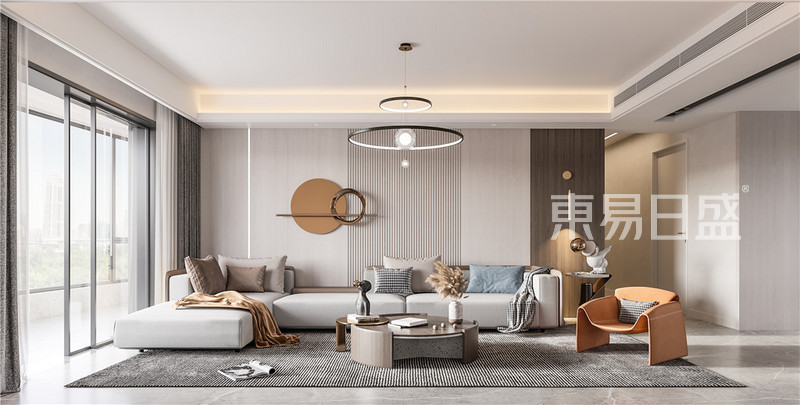 上海上海合生江湾国际公寓190平轻奢风格四居室客厅装修效果图