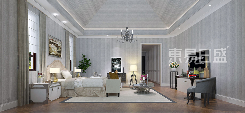 上海中海尚湖530平现代简约风格别墅卧室装修效果图