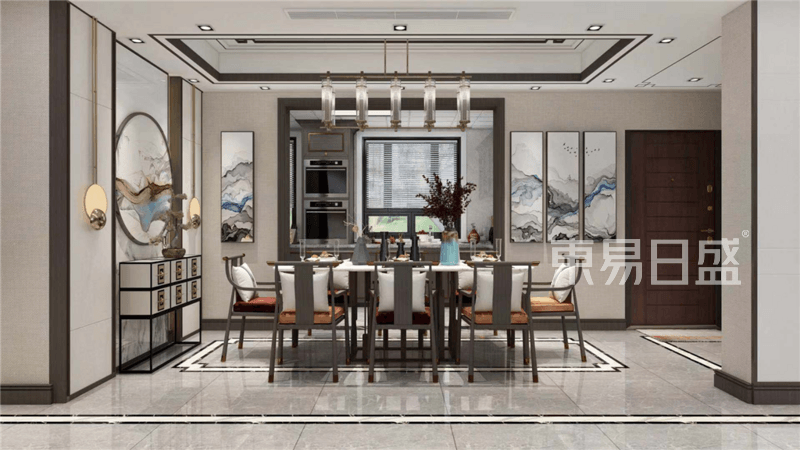 上海上海光明云炉135平新中式风格别墅餐厅装修效果图