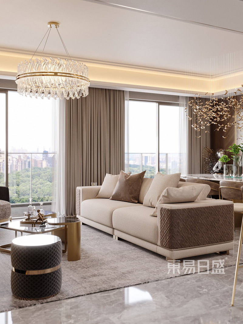 上海嘉定万科莱茵半岛157平轻奢风格四居室客厅装修效果图