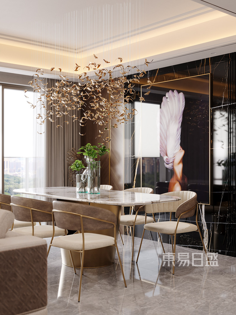 上海嘉定万科莱茵半岛157平轻奢风格四居室餐厅装修效果图