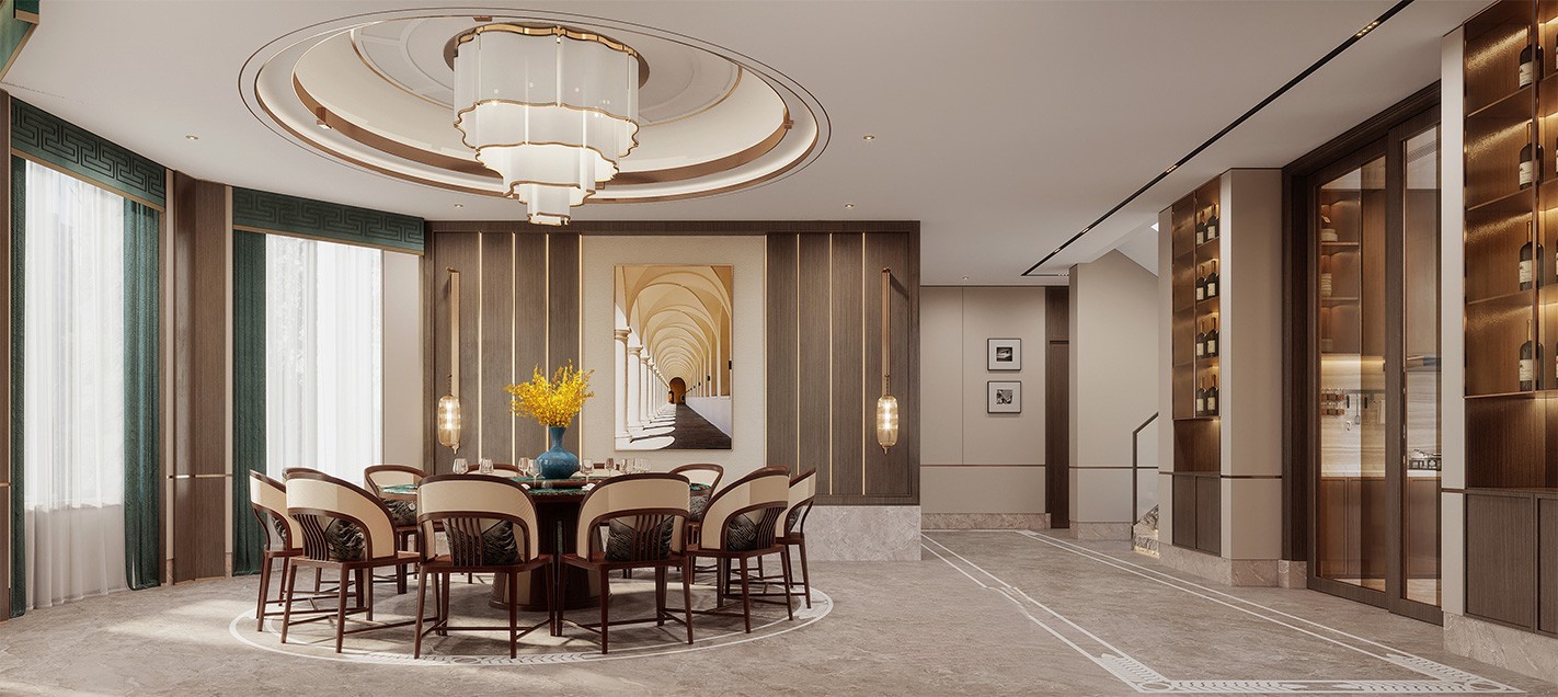 浦东蓝堡别墅600平新中式风格独栋别墅餐厅装修效果图