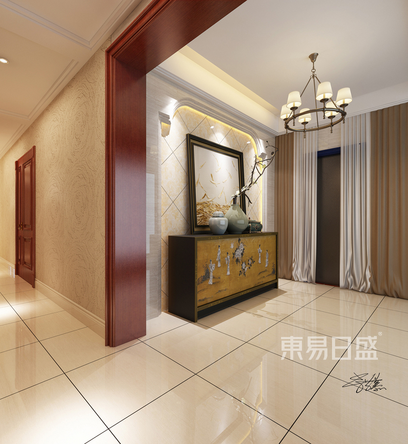 上海君悦湾366平美式风格别墅玄关装修效果图