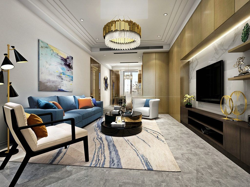 静安区青蓝国际139平现代风格公寓客厅装修效果图