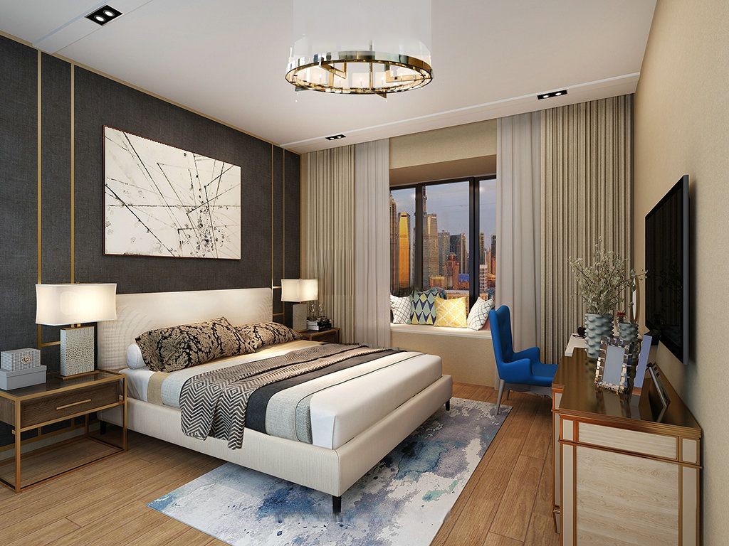 静安区青蓝国际139平现代风格公寓卧室装修效果图