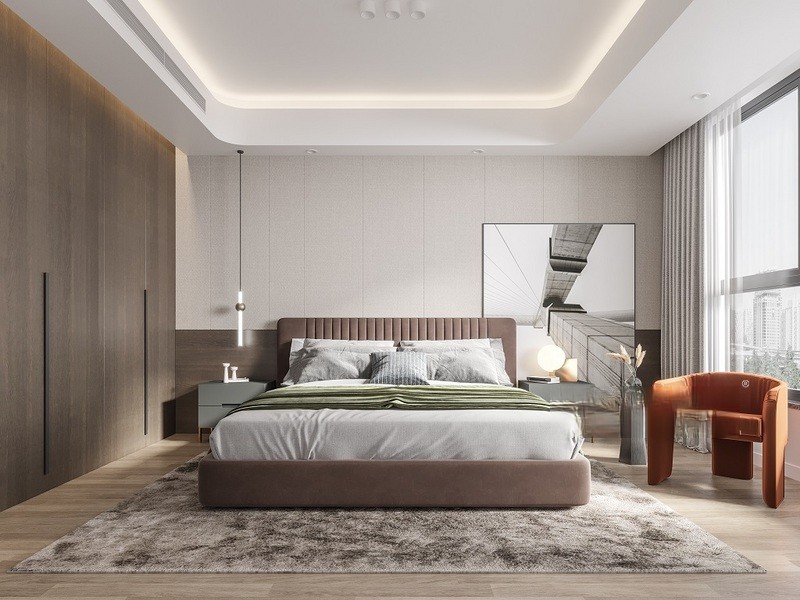 上海上海仁恒滨江150平现代简约风格三居室卧室装修效果图