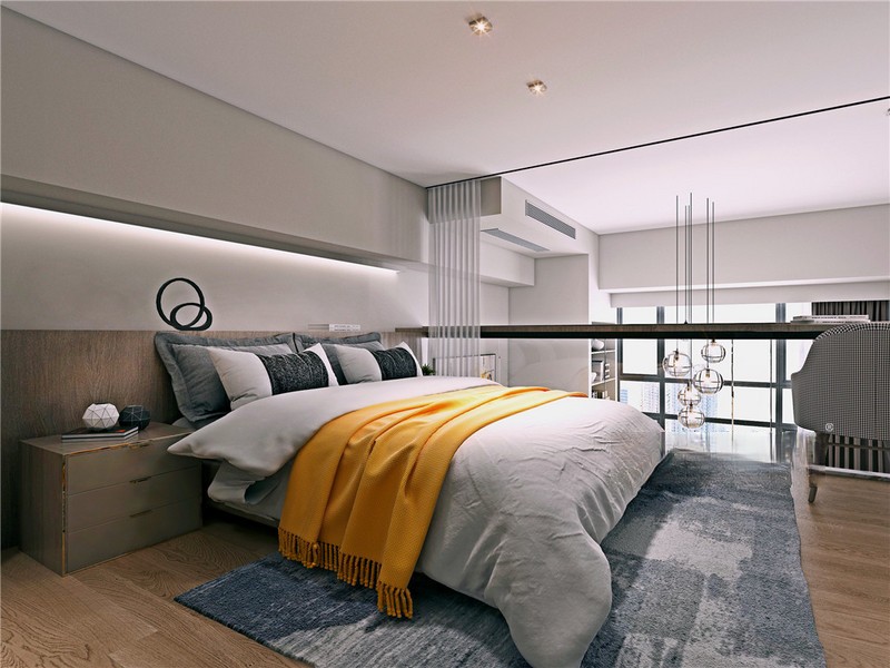 上海禹州国际广场40平现代简约风格Loft卧室装修效果图