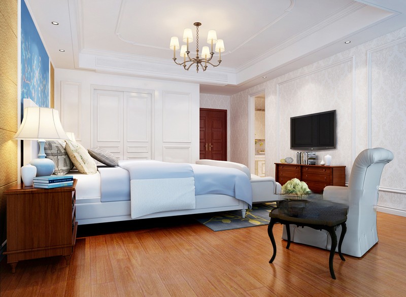 上海君悦湾366平美式风格别墅卧室装修效果图