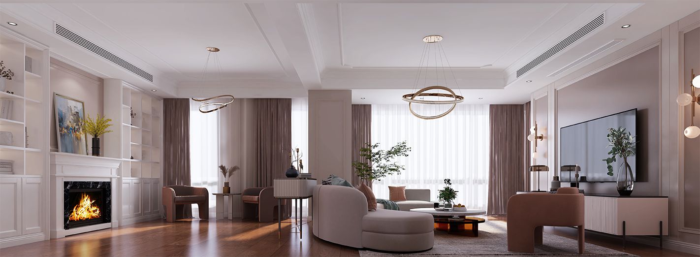 浦东风信景苑270平美式风格叠加别墅客厅装修效果图