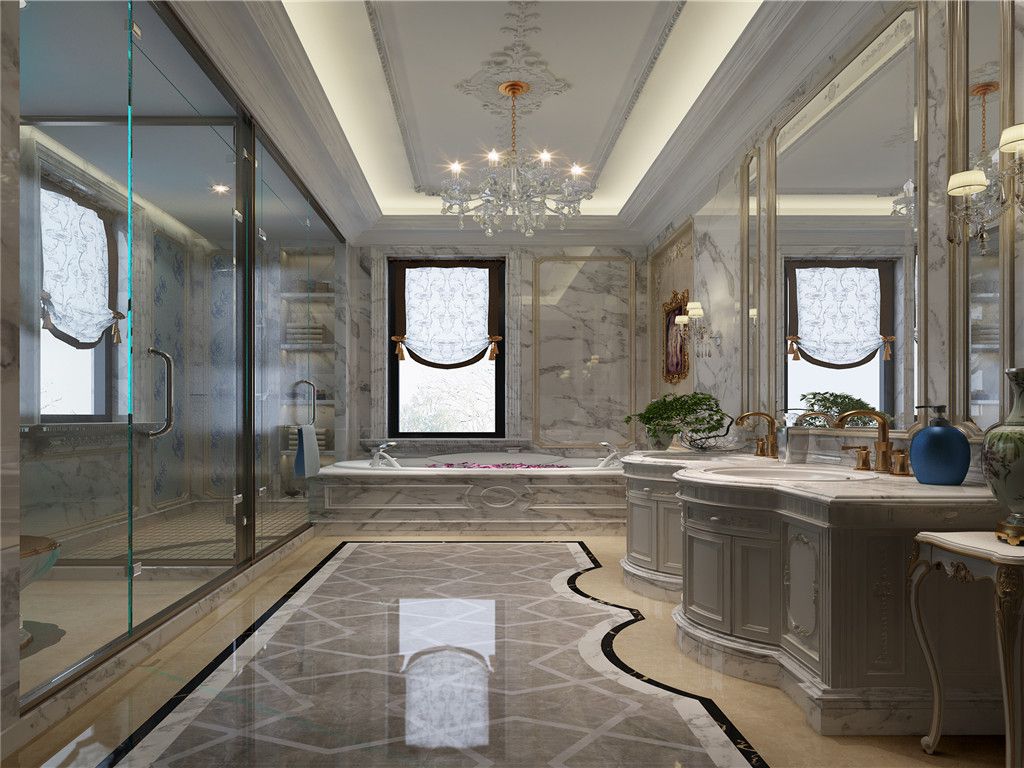 浦东汤臣高尔夫478平美式风格独栋别墅卫生间装修效果图