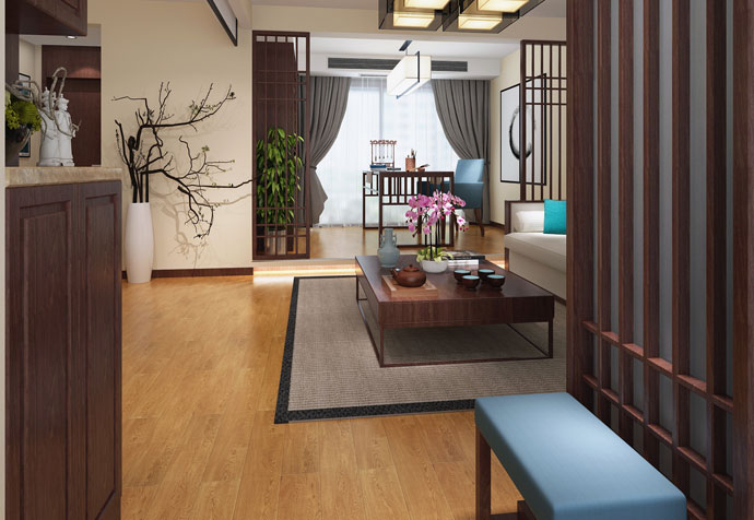 浦东新区海富花园112平新中式风格公寓装修效果图