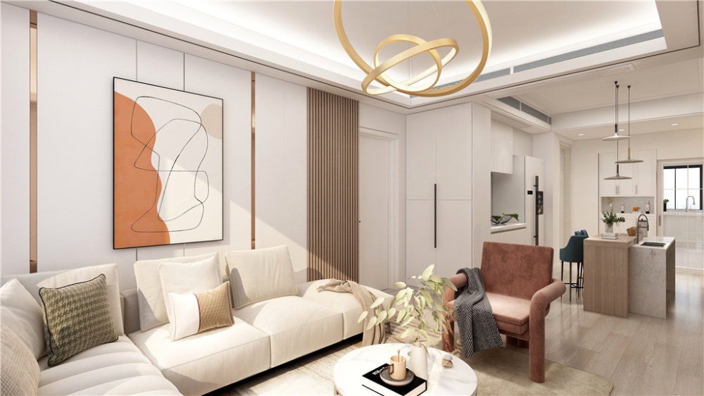 长宁区华融国际130现代简约三室两厅客厅装修效果图