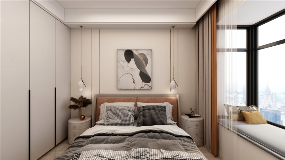 长宁区华融国际130现代简约三室两厅次卧装修效果图