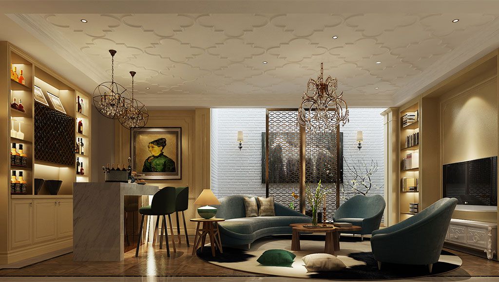 嘉定区海域观园350平法式风格联排别墅客厅装修效果图