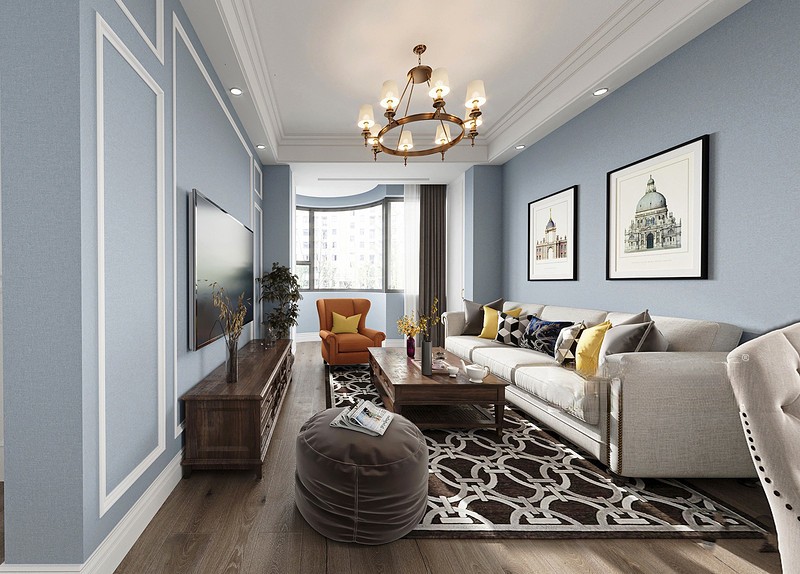 上海虹口国际公寓80平美式风格二居室客厅装修效果图