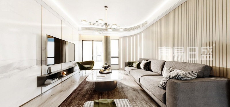 上海上海绿城135平轻奢风格三居室客厅装修效果图