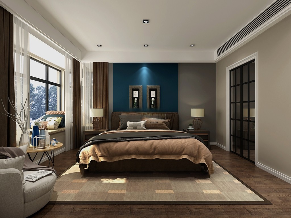 奉贤区银河丽湾200平现代风格大平层卧室装修效果图