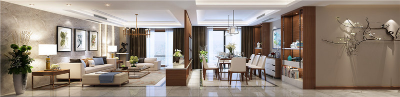 上海湖畔现代城380平现代简约风格住宅客厅装修效果图