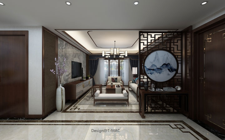 乾阳佳园100-150㎡平新中式风格两居室装修效果图