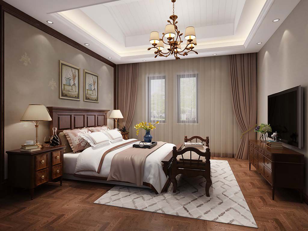 嘉定区嘉定紫提湾260平美式风格叠加别墅卧室装修效果图