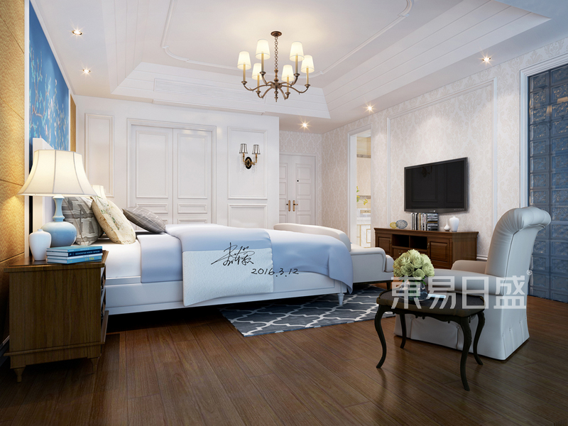 上海君悦湾366平雅致主义风格别墅卧室装修效果图
