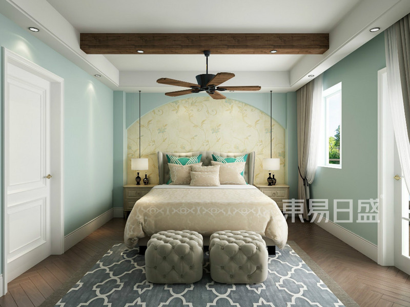 上海万科湖语森林340平地中海风格别墅卧室装修效果图