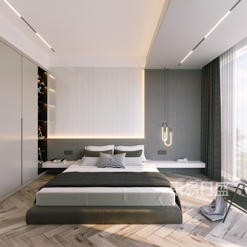 上海嘉定天籁湖畔137平现代简约风格四居室卧室装修效果图
