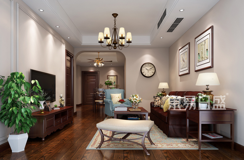 上海品尊国际103平美式风格住宅客厅装修效果图