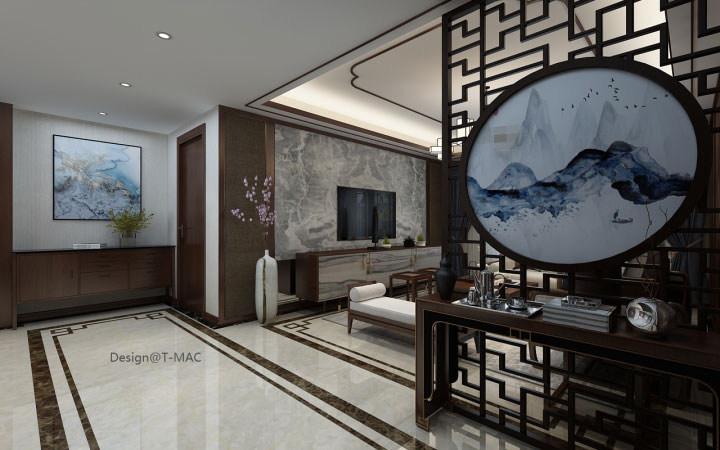 乾阳佳园100-150㎡平新中式风格两居室装修效果图