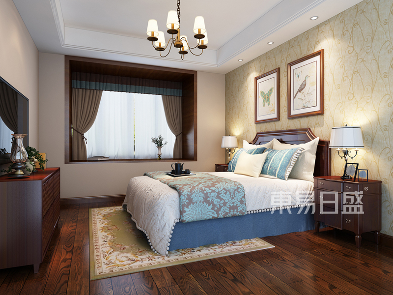 上海品尊国际103平美式风格住宅卧室装修效果图