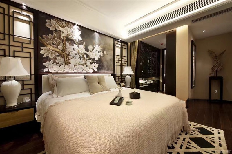 上海云间水420平新中式风格别墅卧室装修效果图
