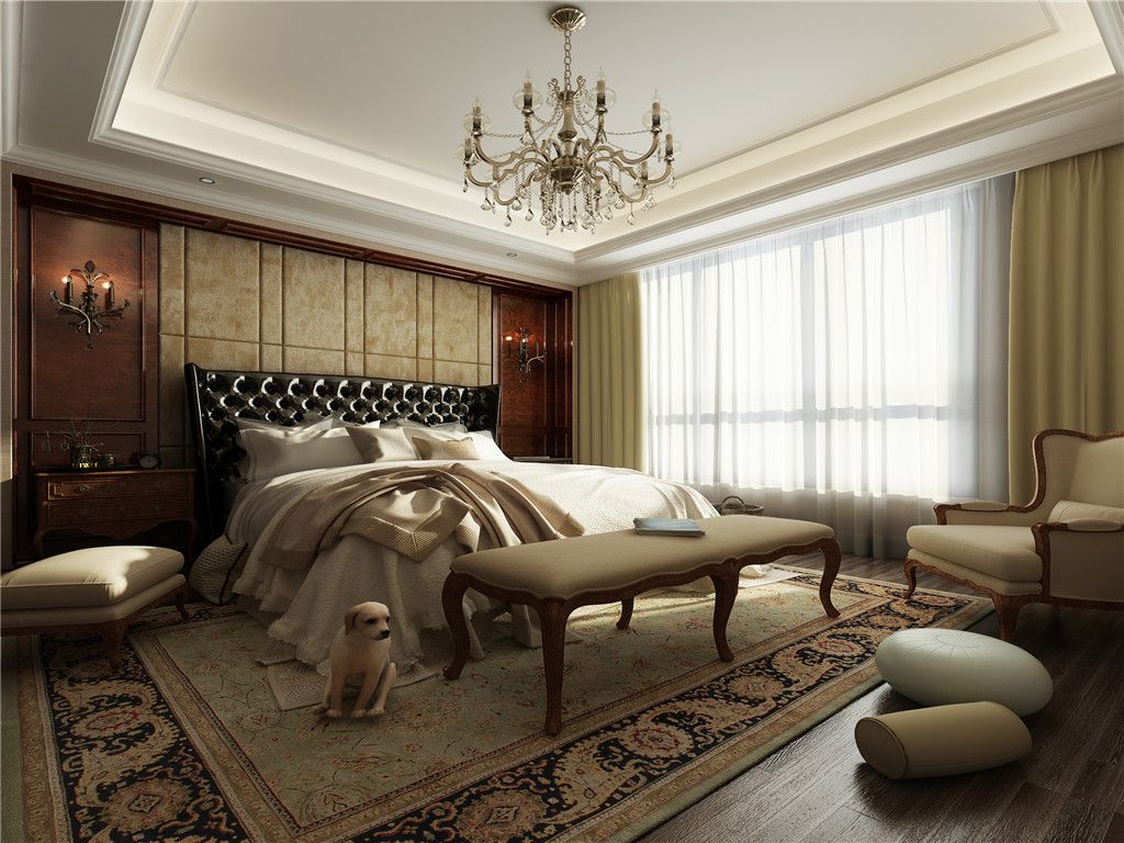 浦东金地艺华年320平美式风格叠加别墅卧室装修效果图