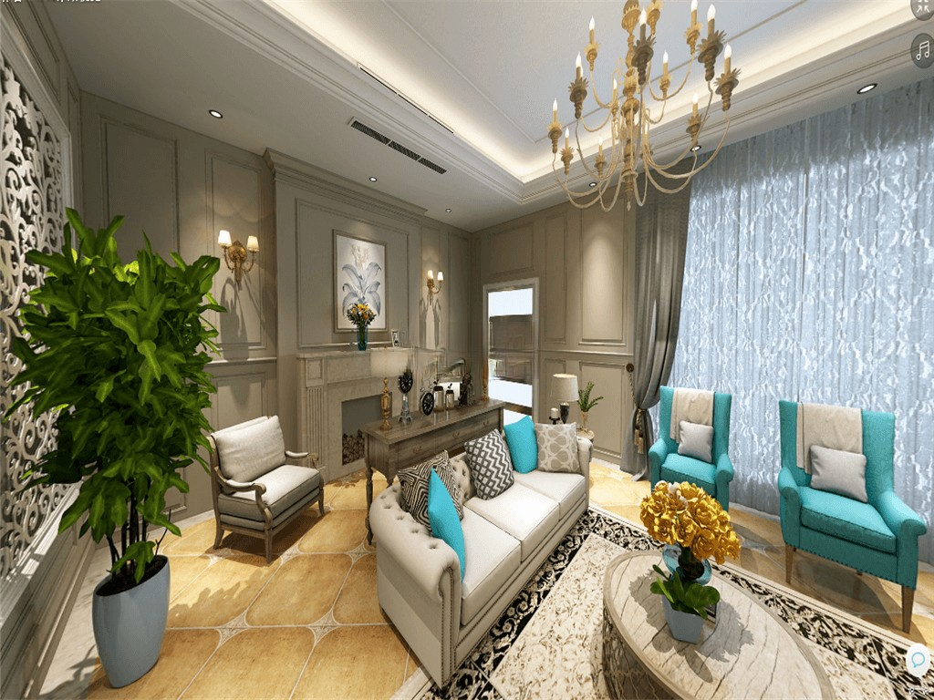 嘉定区嘉宝梦之湾200平美式风格独栋别墅客厅装修效果图
