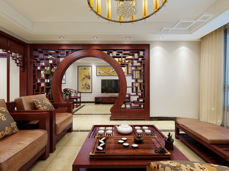 上海太湖黄金水岸420平新中式风格别墅客厅装修效果图