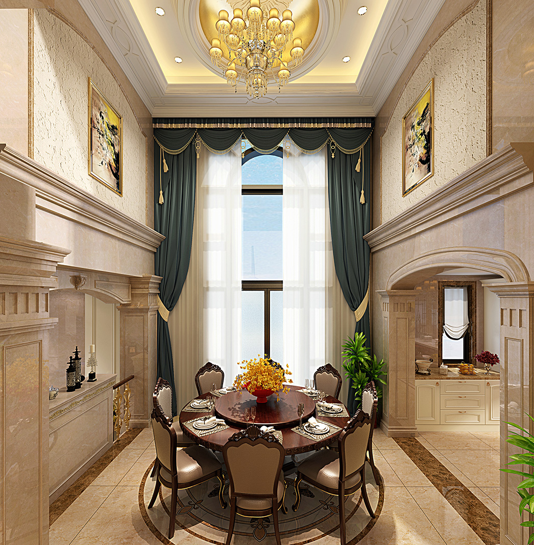 余姚市悦珑湾560平欧式风格独栋别墅餐厅装修效果图