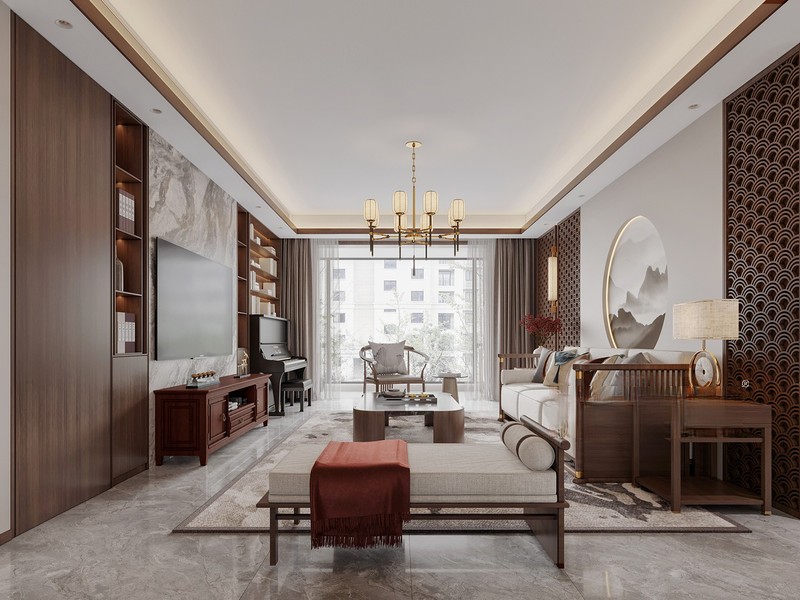 上海帆升公寓145平混搭风格三居室客厅装修效果图