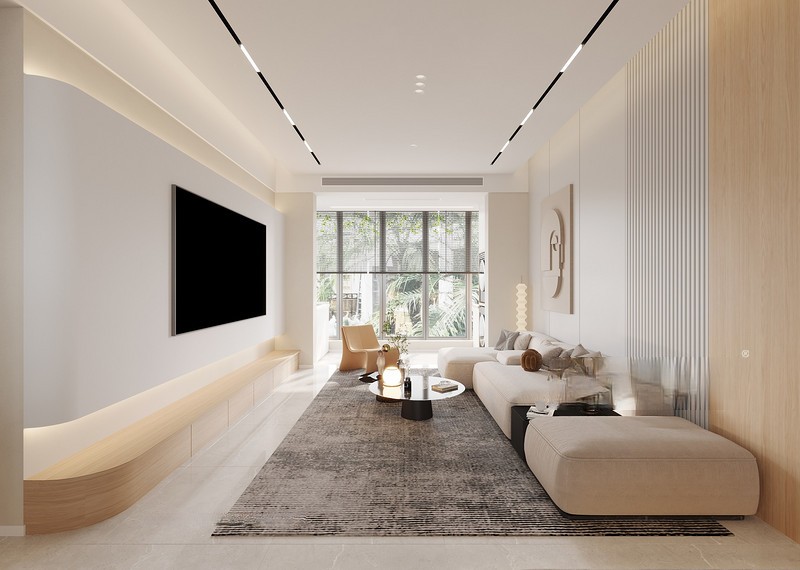 上海松江奥林匹克花园120平现代简约风格三居室客厅装修效果图
