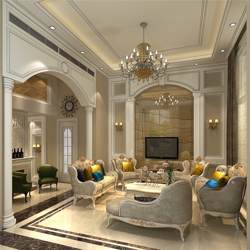 上海丽水华庭330平欧式古典风格别墅客厅装修效果图