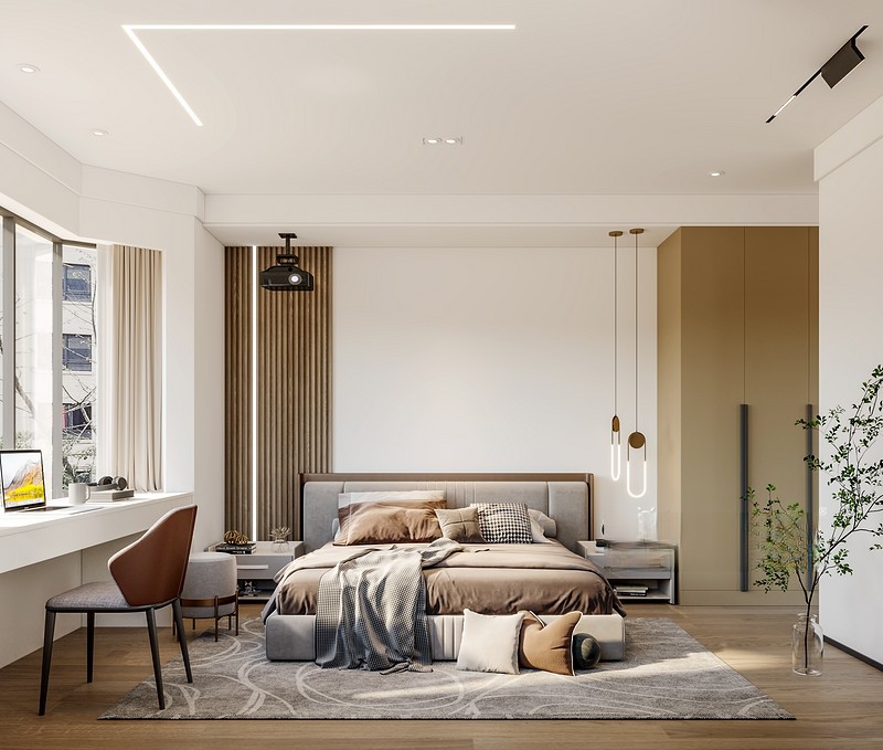 上海汤臣高尔夫111平现代简约风格住宅卧室装修效果图