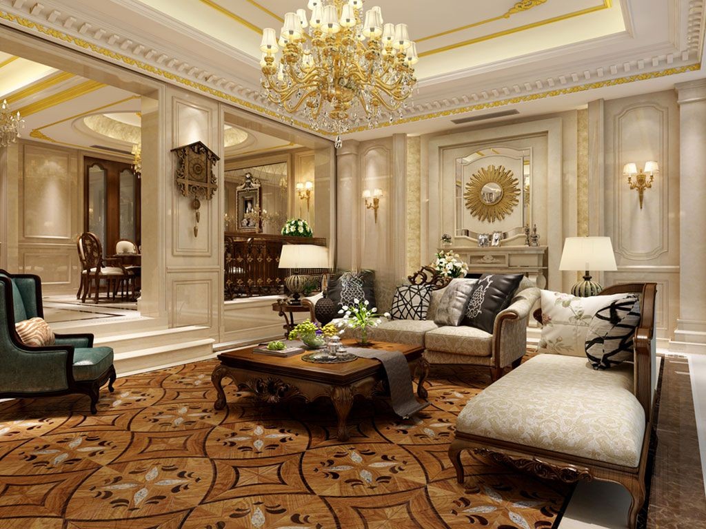 杨浦区银亿领墅400平欧式风格联排别墅客厅装修效果图