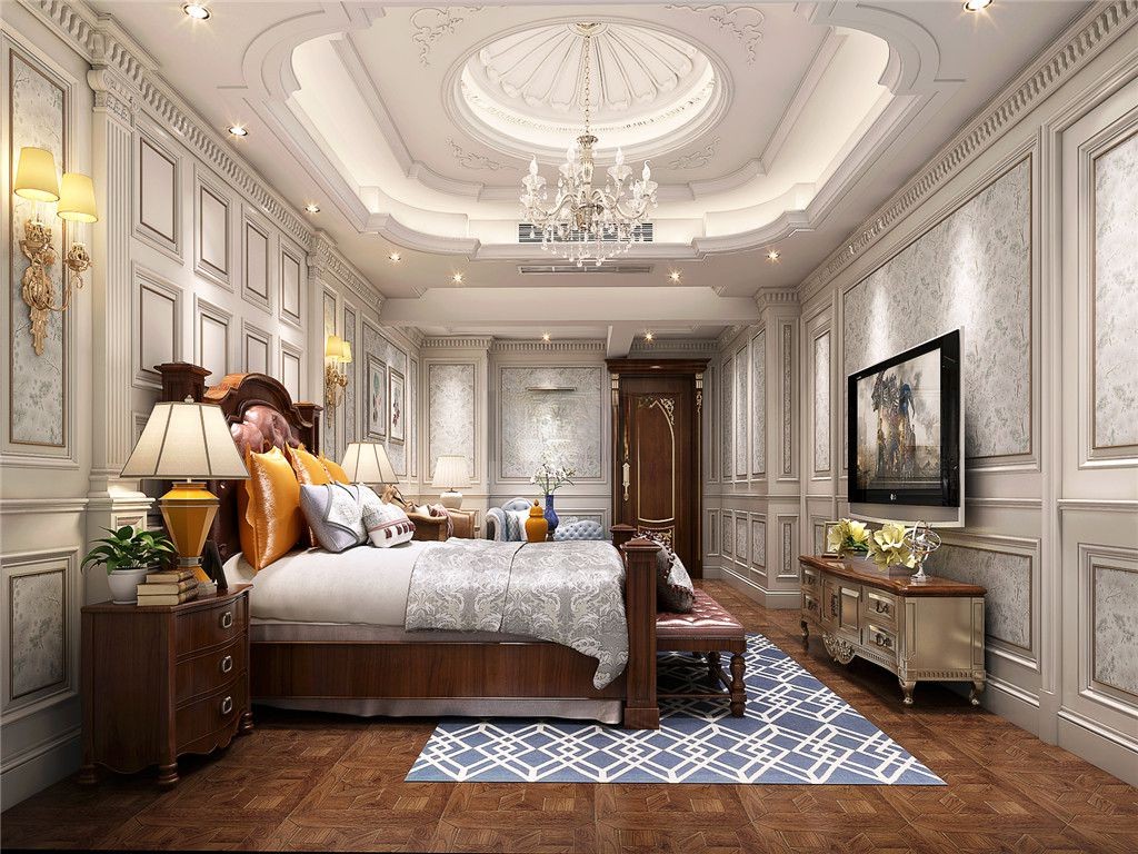 浦东汤臣高尔夫478平欧式风格独栋别墅卧室装修效果图