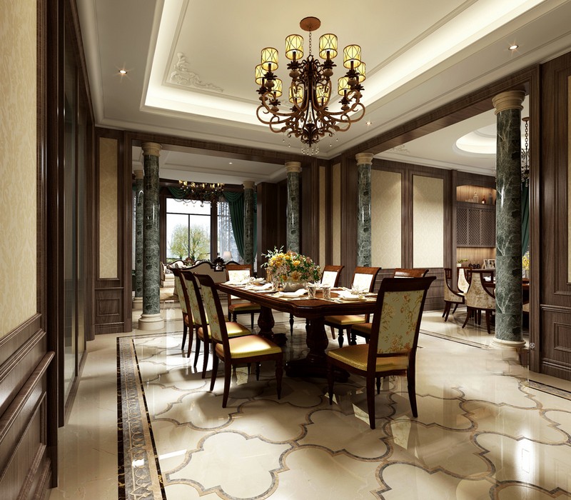 上海江南春天400平美式风格别墅餐厅装修效果图