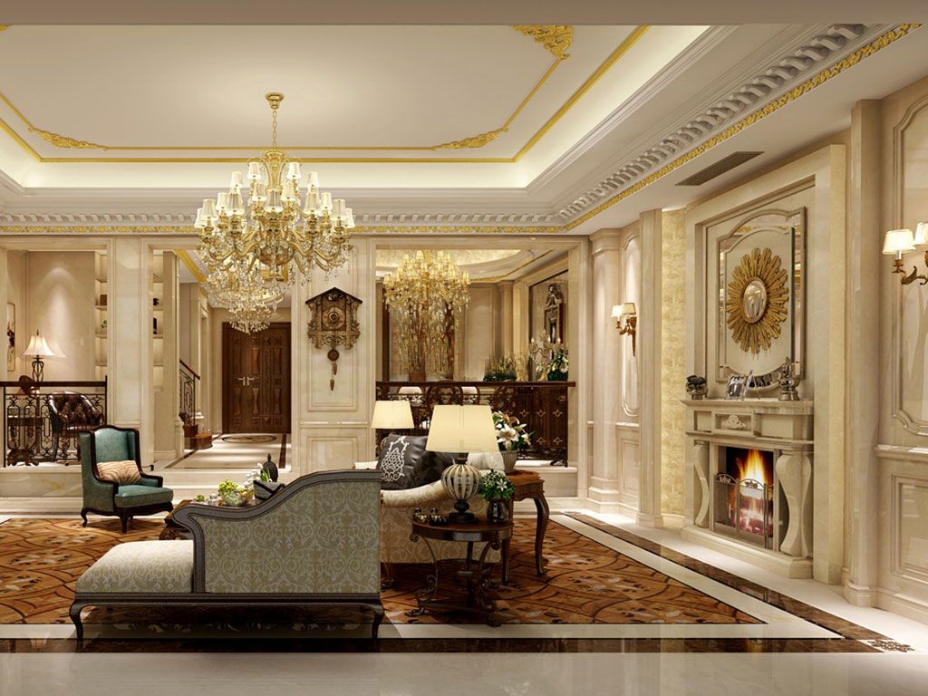 杨浦区银亿领墅400平欧式风格联排别墅客厅装修效果图