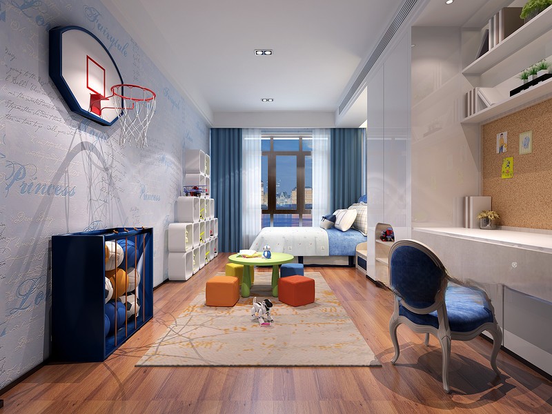 上海临港海滨国际花园200平新中式风格三居室卧室装修效果图