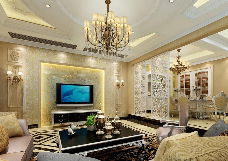 上海中房澜泊湾265平欧式风格别墅客厅装修效果图