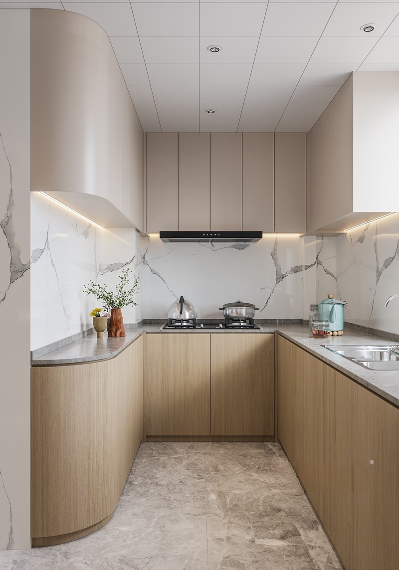 上海虹口和泰玫瑰园101平现代简约风格二居室厨房装修效果图