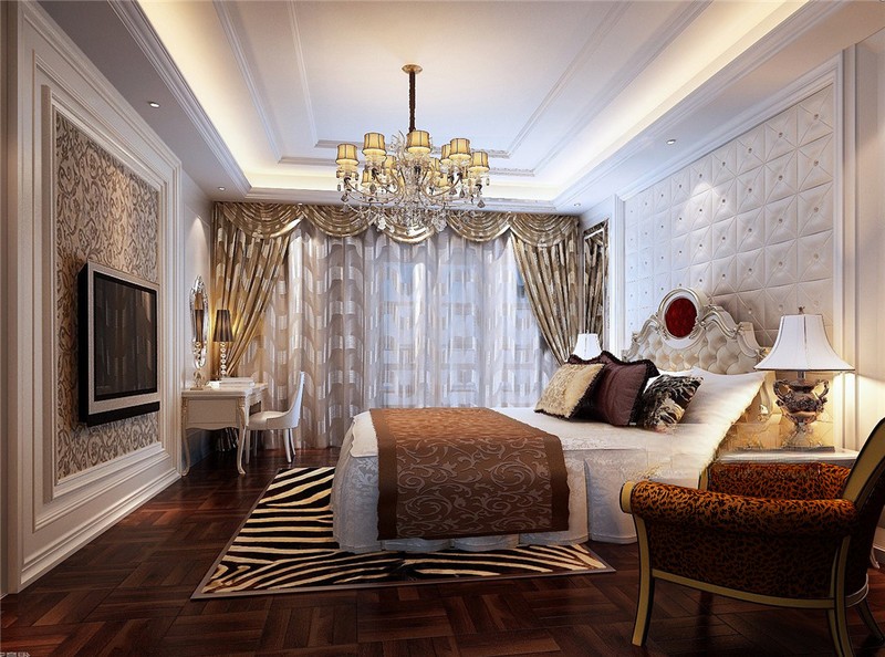 上海嘉定溢溋河畔350平欧式古典风格别墅卧室装修效果图
