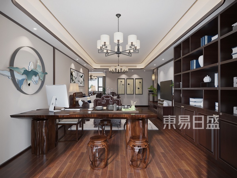 上海上海莱诗邸120平新中式风格三居室书房装修效果图