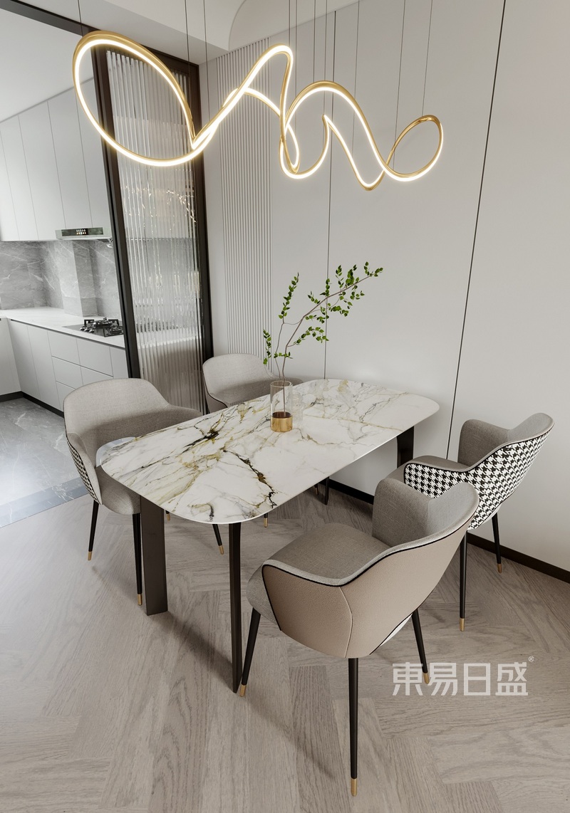 上海宝山远洋香奈120平轻奢风格三居室餐厅装修效果图