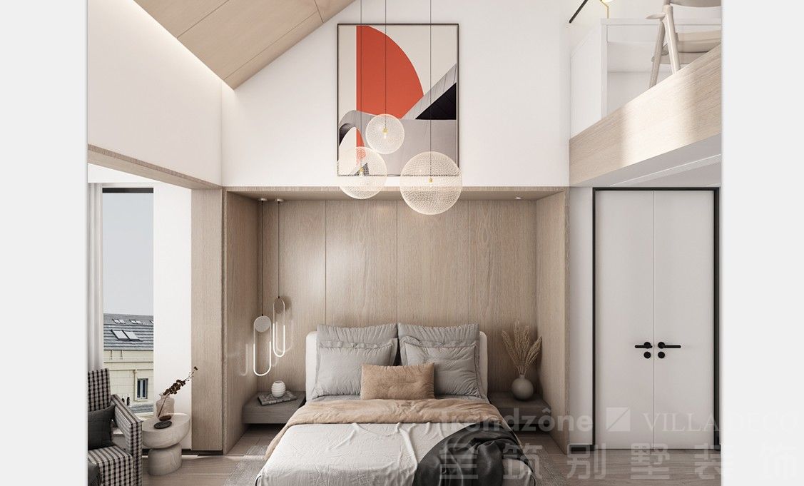 嘉定区天籁湖畔220现代别墅卧室装修效果图
